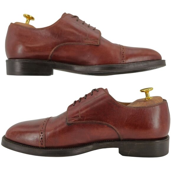 Santoni Italy Brown Leather Dress Shoes Men size 9 Classic Cap-toe Derby Oxfords - Picture 6 of 9